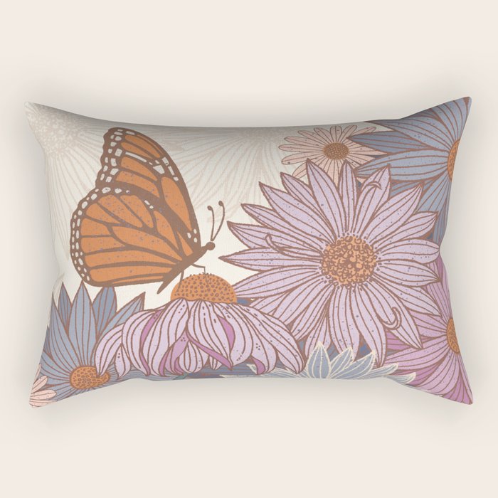 Monarch Butterfly and Wildflowers - Cream Rectangular Pillow Gallery Image 2