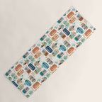 Vintage canned sardines // white background peacock teal and gold drop orange cans  Yoga Mat Gallery Image 1