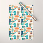 Vintage canned sardines // white background peacock teal and gold drop orange cans  Wrapping Paper Gallery Image 1