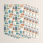 Vintage canned sardines // white background peacock teal and gold drop orange cans  Wrapping Paper Gallery Image 3