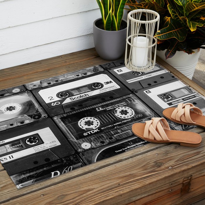 Something Nostalgic - black and white #decor #society6 #buyart Outdoor Rug Gallery Image 2