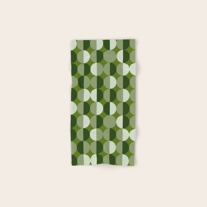 Retro 70s disco half circles sage green Bath Towel Gallery Image 1