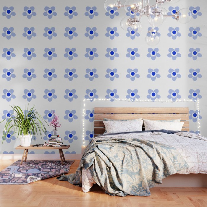 Light Blue Maisie Flowers Cheerful Floral Pattern on White Wallpaper Gallery Image 1