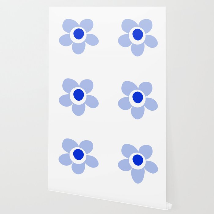 Light Blue Maisie Flowers Cheerful Floral Pattern on White Wallpaper Gallery Image 2