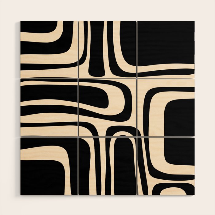 Palm Springs - Midcentury Modern Abstract Pattern in Black and Almond Cream  Wood Wall Art Gallery Image 1