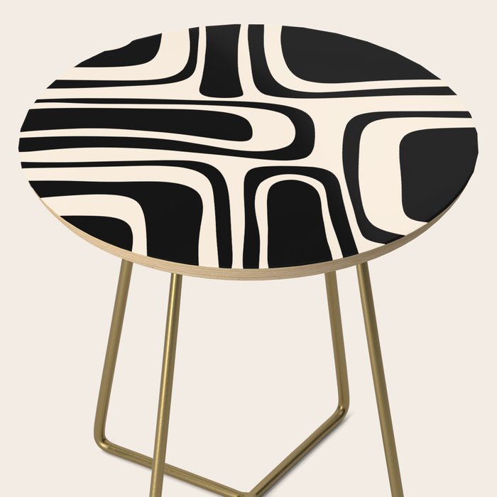 Palm Springs - Midcentury Modern Abstract Pattern in Black and Almond Cream  Side Table Gallery Image 2
