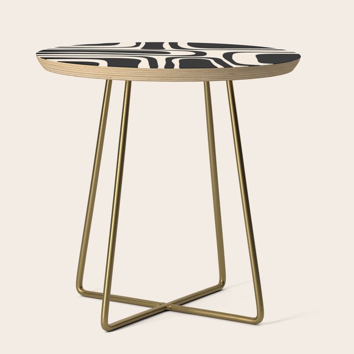 Palm Springs - Midcentury Modern Abstract Pattern in Black and Almond Cream  Side Table Gallery Image 1