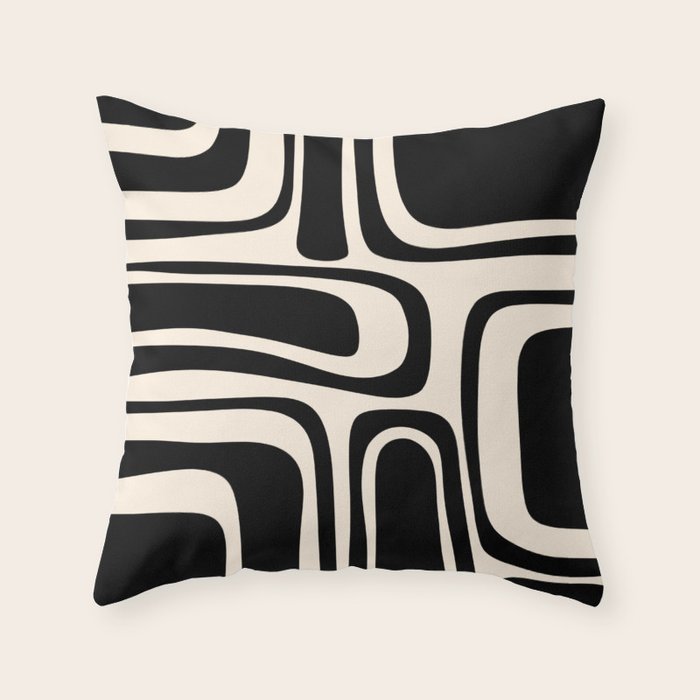 Palm Springs - Midcentury Modern Abstract Pattern in Black and Almond Cream  Throw Pillow Gallery Image 1