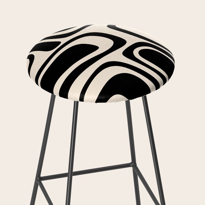 Palm Springs - Midcentury Modern Abstract Pattern in Black and Almond Cream  Stool Gallery Image 2