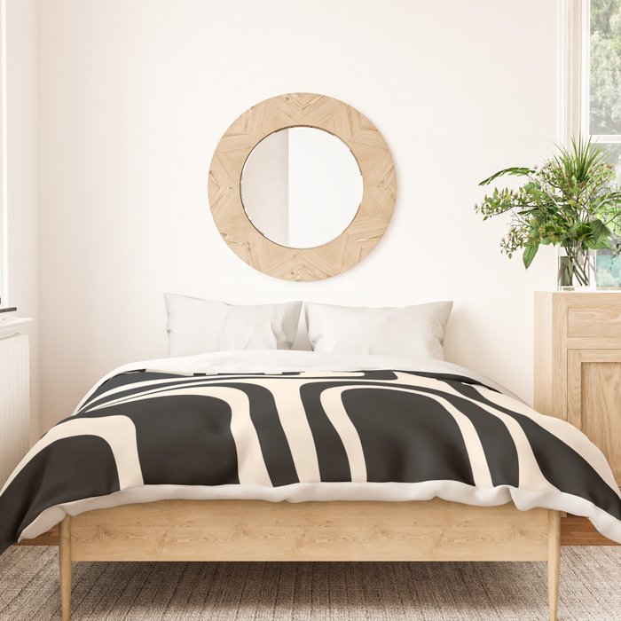 Palm Springs - Midcentury Modern Abstract Pattern in Black and Almond Cream  Duvet Cover Gallery Image 3