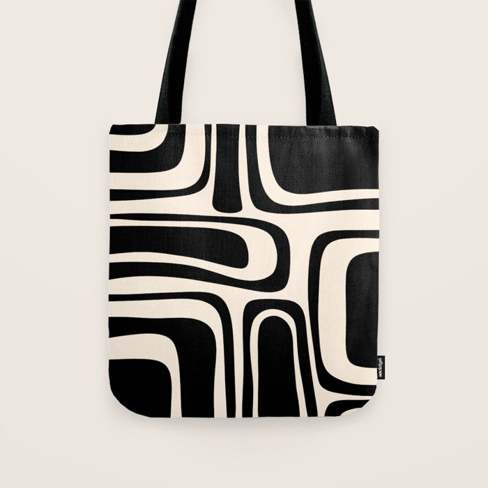 Palm Springs - Midcentury Modern Abstract Pattern in Black and Almond Cream  Tote Bag Gallery Image 1