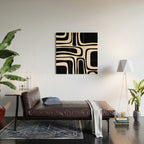 Palm Springs - Midcentury Modern Abstract Pattern in Black and Almond Cream  Wood Wall Art Gallery Image 2