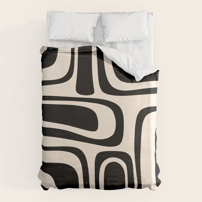 Palm Springs - Midcentury Modern Abstract Pattern in Black and Almond Cream  Duvet Cover Gallery Image 6