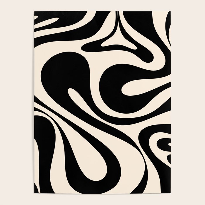 Mod Swirl Retro Abstract Pattern in Black and Almond Cream Poster Gallery Image 4