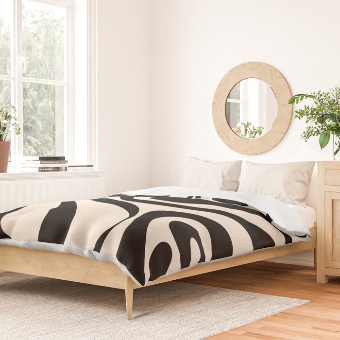 Mod Swirl Retro Abstract Pattern in Black and Almond Cream Duvet Cover Gallery Image 2