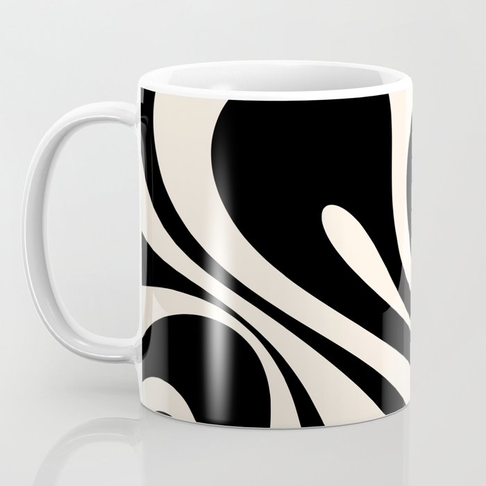 Mod Swirl Retro Abstract Pattern in Black and Almond Cream Coffee Mug Gallery Image 3