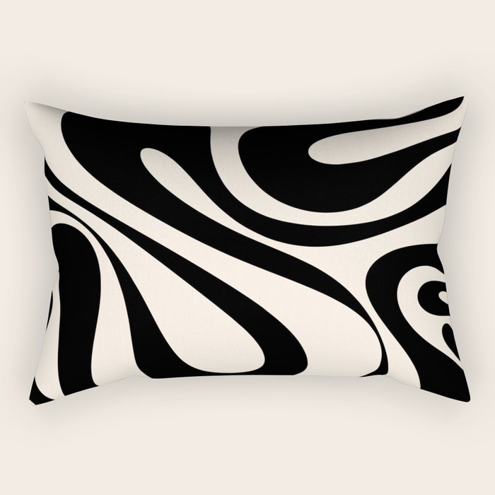 Mod Swirl Retro Abstract Pattern in Black and Almond Cream Rectangular Pillow Gallery Image 1