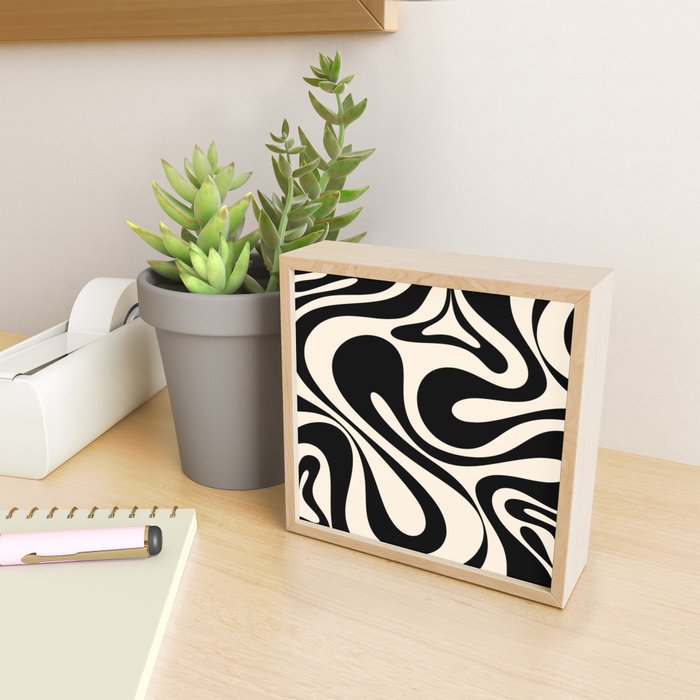 Mod Swirl Retro Abstract Pattern in Black and Almond Cream Mini Art Print Gallery Image 2