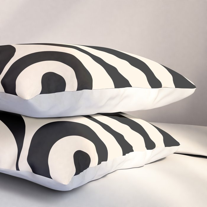 Mod Swirl Retro Abstract Pattern in Black and Almond Cream Pillow Sham Gallery Image 3