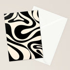 Mod Swirl Retro Abstract Pattern in Black and Almond Cream Stationery Card Gallery Image 2