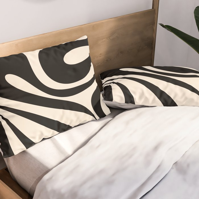 Mod Swirl Retro Abstract Pattern in Black and Almond Cream Pillow Sham Gallery Image 2