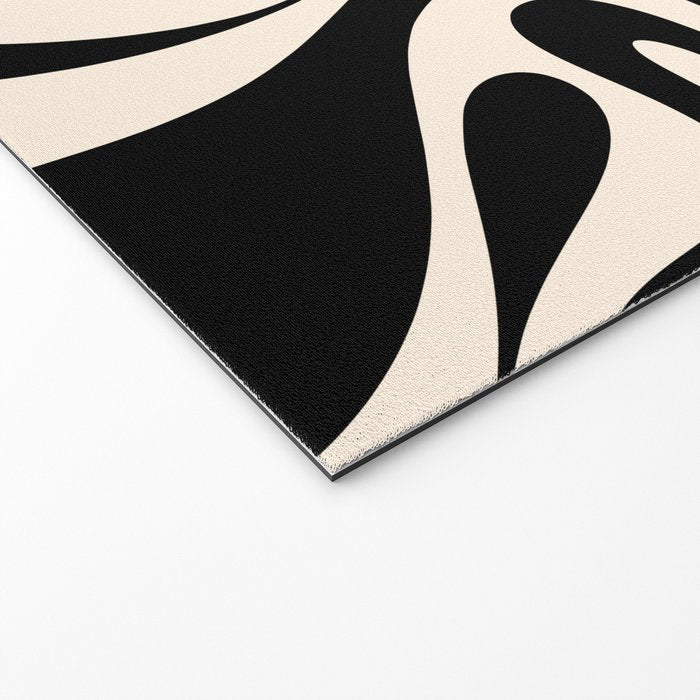 Mod Swirl Retro Abstract Pattern in Black and Almond Cream Welcome Mat Gallery Image 2