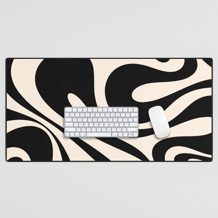 Mod Swirl Retro Abstract Pattern in Black and Almond Cream Desk Mat Gallery Image 1