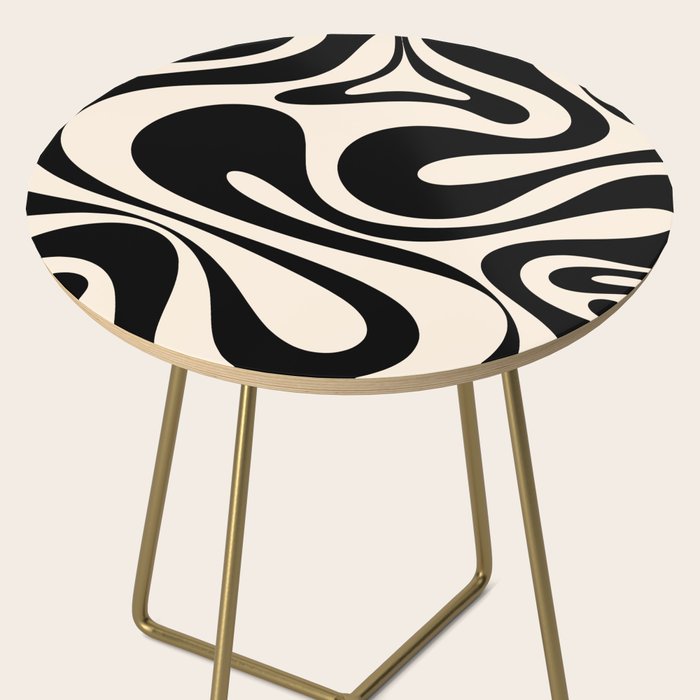 Mod Swirl Retro Abstract Pattern in Black and Almond Cream Side Table Gallery Image 2