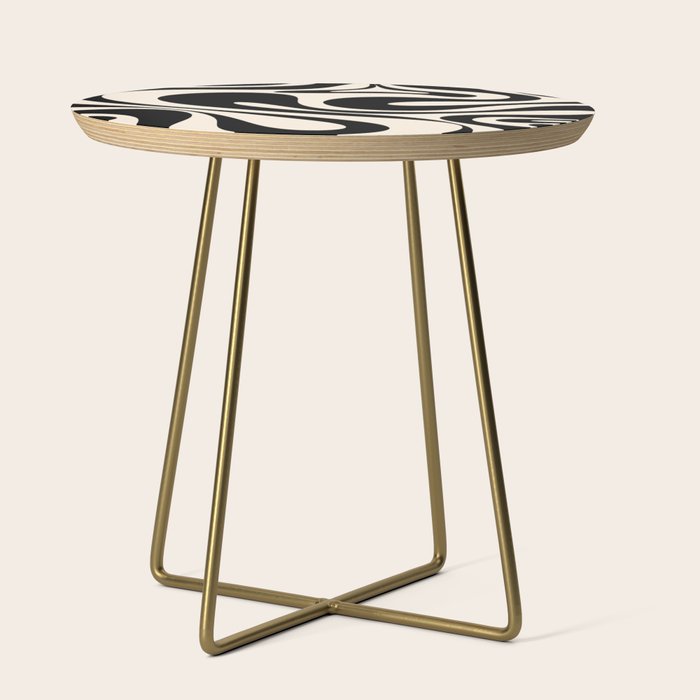 Mod Swirl Retro Abstract Pattern in Black and Almond Cream Side Table Gallery Image 1