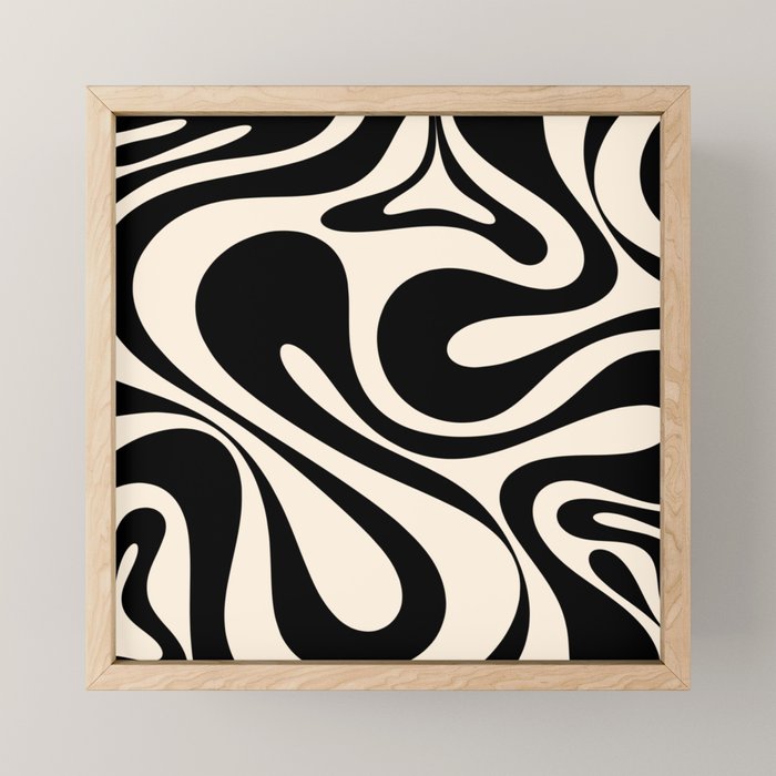 Mod Swirl Retro Abstract Pattern in Black and Almond Cream Mini Art Print Gallery Image 1