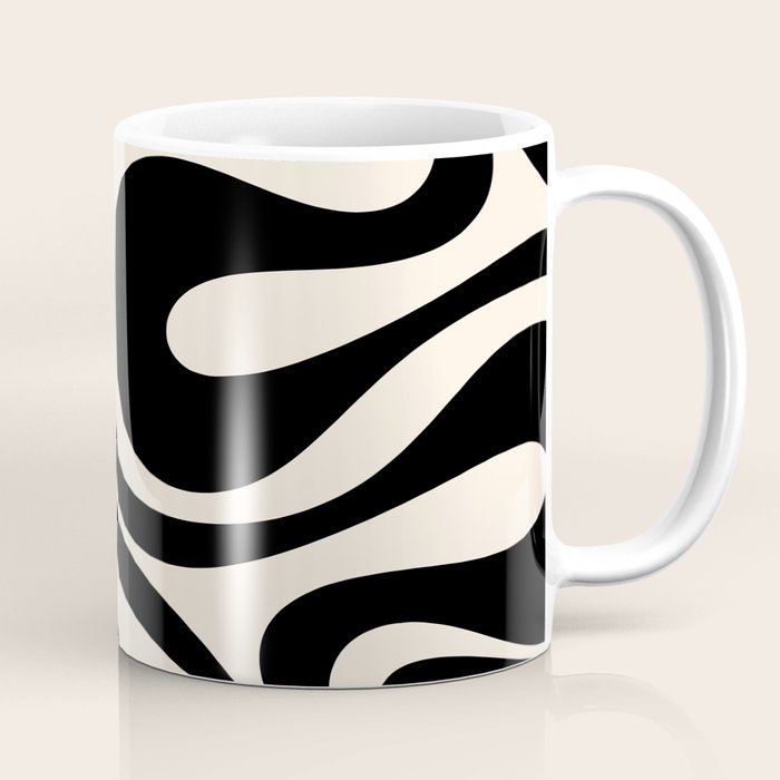 Mod Swirl Retro Abstract Pattern in Black and Almond Cream Coffee Mug Gallery Image 1