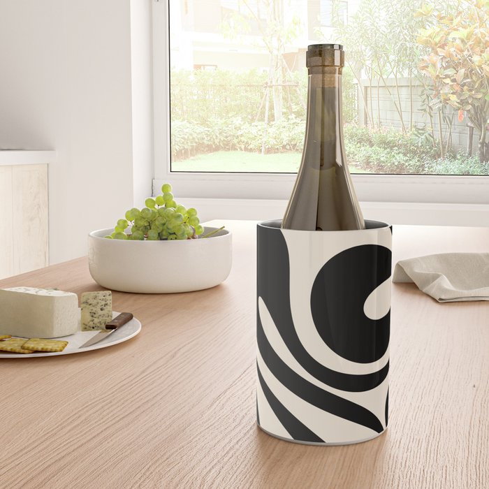 Mod Swirl Retro Abstract Pattern in Black and Almond Cream Wine Chiller Gallery Image 4