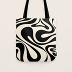 Mod Swirl Retro Abstract Pattern in Black and Almond Cream Tote Bag Gallery Image 1