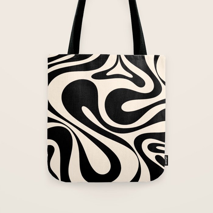Mod Swirl Retro Abstract Pattern in Black and Almond Cream Tote Bag Gallery Image 1