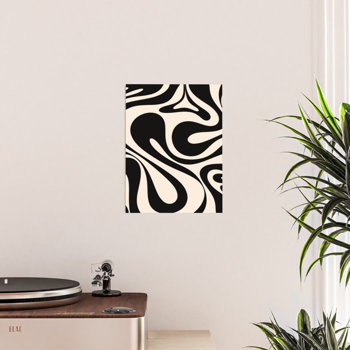 Mod Swirl Retro Abstract Pattern in Black and Almond Cream Poster Gallery Image 2