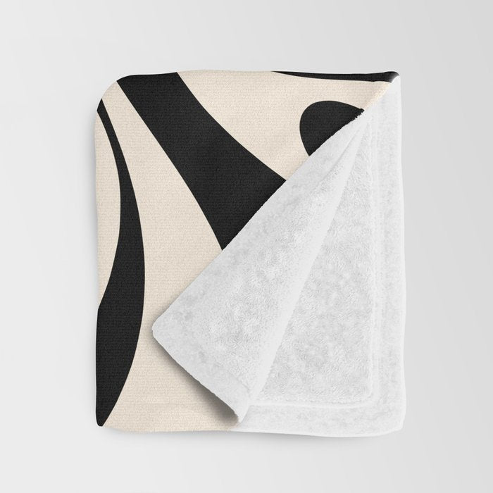 Mod Swirl Retro Abstract Pattern in Black and Almond Cream Throw Blanket Gallery Image 3