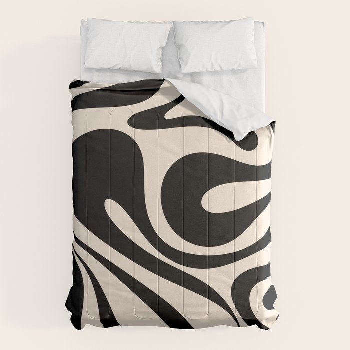 Mod Swirl Retro Abstract Pattern in Black and Almond Cream Comforter Gallery Image 6