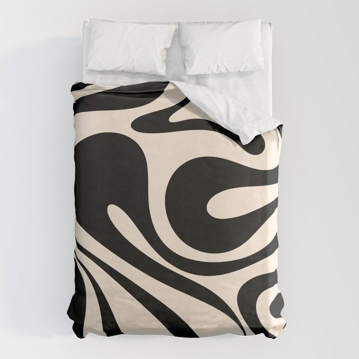 Mod Swirl Retro Abstract Pattern in Black and Almond Cream Duvet Cover Gallery Image 6
