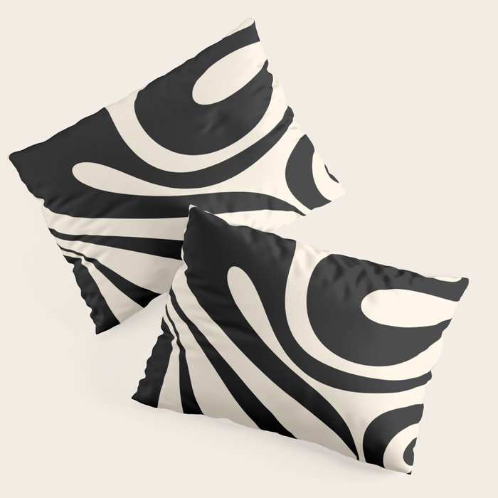 Mod Swirl Retro Abstract Pattern in Black and Almond Cream Pillow Sham Gallery Image 3