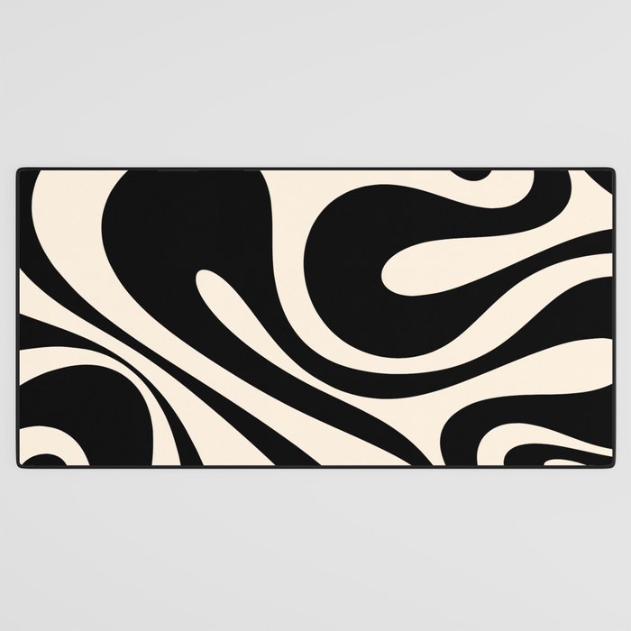 Mod Swirl Retro Abstract Pattern in Black and Almond Cream Desk Mat Gallery Image 3