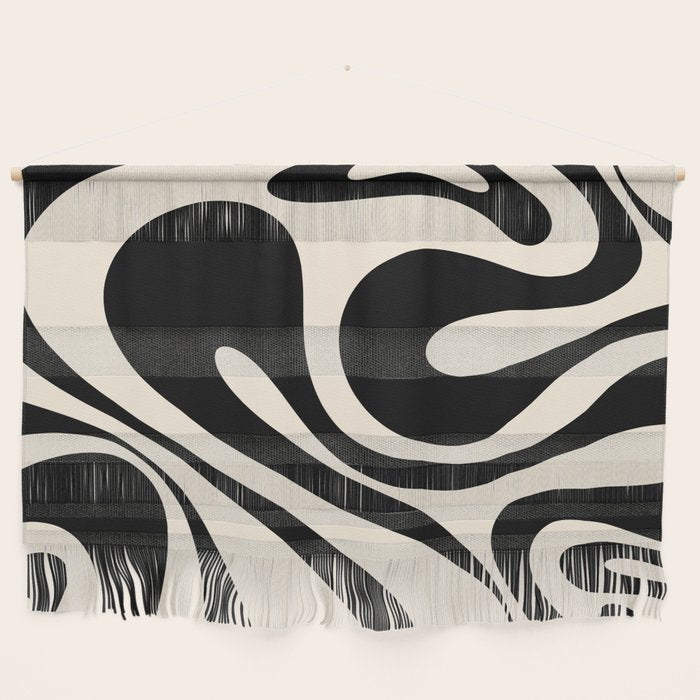 Mod Swirl Retro Abstract Pattern in Black and Almond Cream Wall Hanging Gallery Image 1