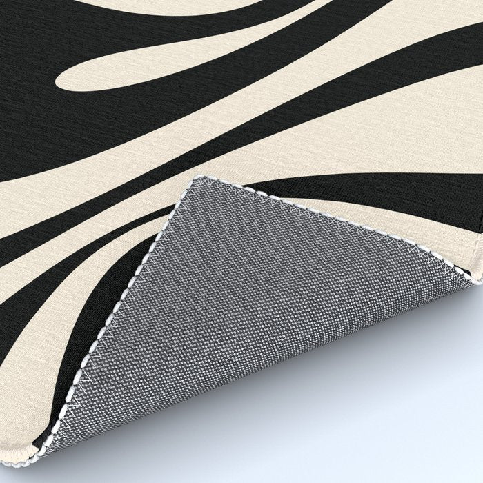 Mod Swirl Retro Abstract Pattern in Black and Almond Cream Rug Gallery Image 4