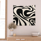 Mod Swirl Retro Abstract Pattern in Black and Almond Cream Wall Tapestry Gallery Image 2