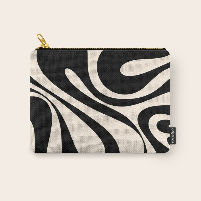 Mod Swirl Retro Abstract Pattern in Black and Almond Cream Carry All Pouch Gallery Image 1
