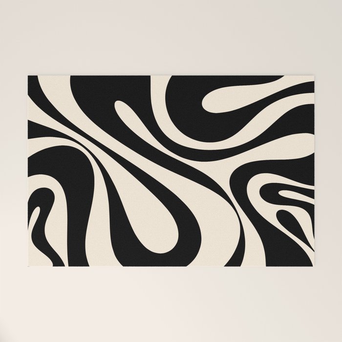 Mod Swirl Retro Abstract Pattern in Black and Almond Cream Welcome Mat Gallery Image 1