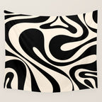 Mod Swirl Retro Abstract Pattern in Black and Almond Cream Wall Tapestry Gallery Image 4