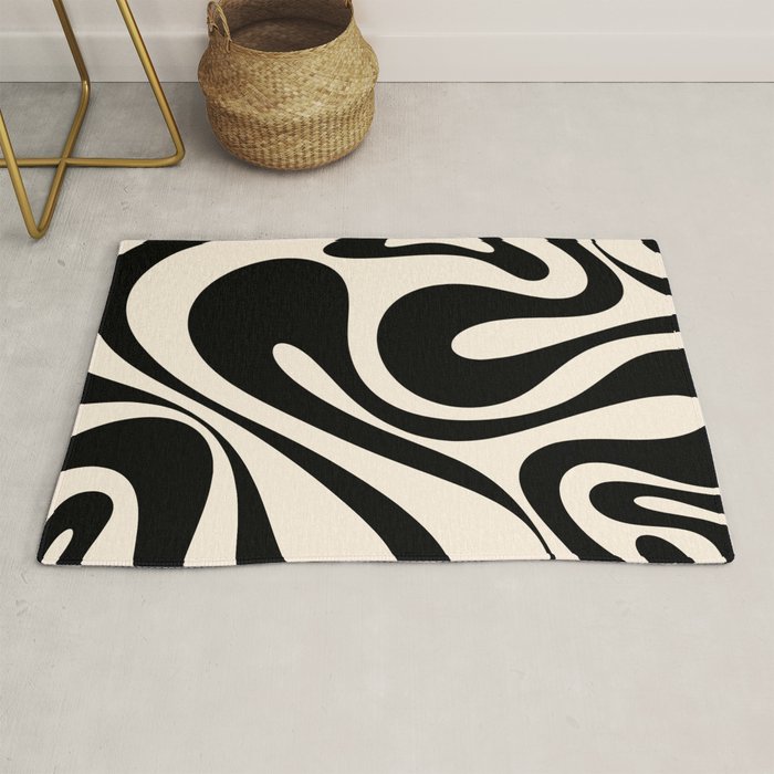 Mod Swirl Retro Abstract Pattern in Black and Almond Cream Rug Gallery Image 1