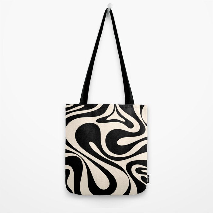 Mod Swirl Retro Abstract Pattern in Black and Almond Cream Tote Bag Gallery Image 2