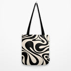 Mod Swirl Retro Abstract Pattern in Black and Almond Cream Tote Bag Gallery Image 2