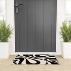 Mod Swirl Retro Abstract Pattern in Black and Almond Cream Welcome Mat Gallery Image 3